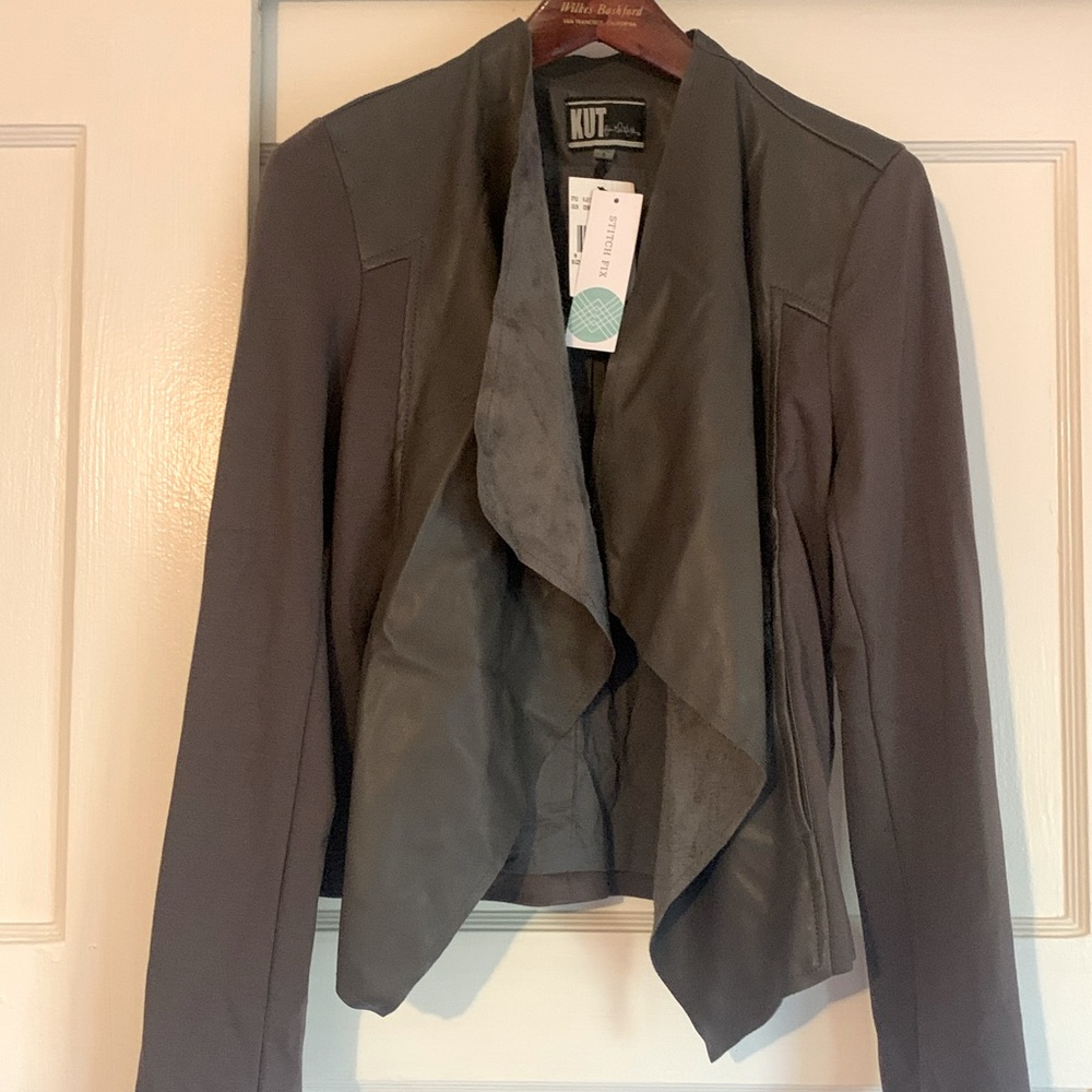 KUT From The Kloth Size S Grey Color. Maisha a Ponte Drape Front Jacket